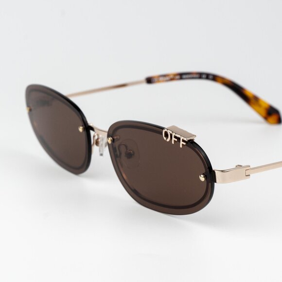 Off-White MIAMI Men Sunglasses Gold Brown Oval OERI13M MIAMI 7664 NEW AUTHENTIC - Picture 7 of 16